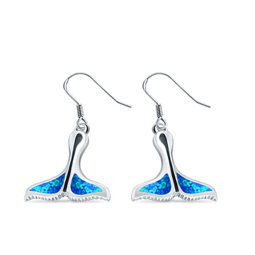 Whale Tail Drop Dangle Earrings Lab Created Blue Opal 925 Sterling Silver(15mm)